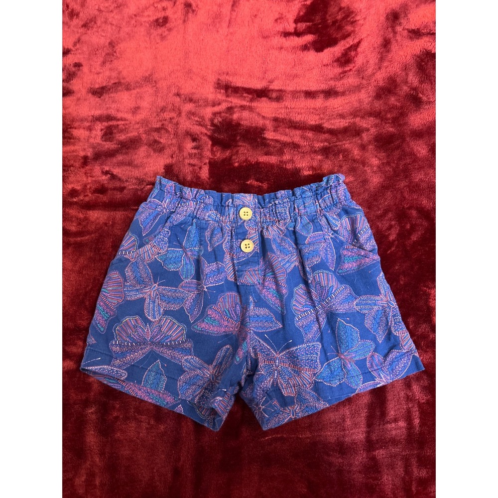 OshKosh Bgosh Girls Blue Butterfly Linen Blend Paperbag Waist Shorts Size 7